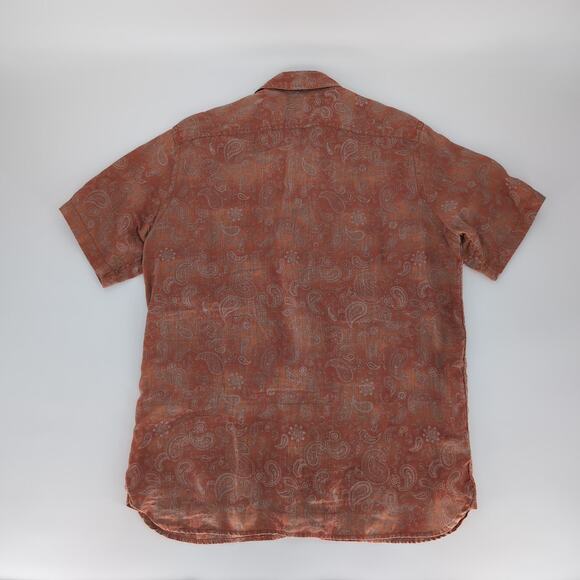 Black Brown 1826 Mens Orange Paisley Button Down Short Sleeve Shirt -Size L -GUC - Picture 12 of 12